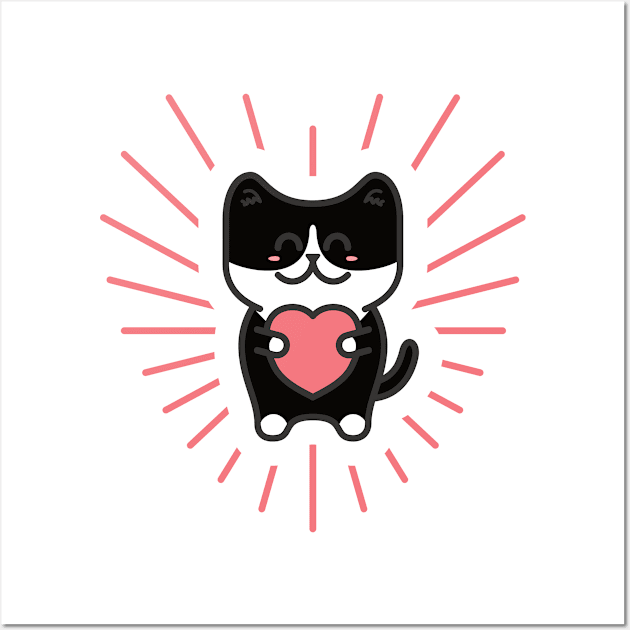 Cute Tuxedo Love Cat Wall Art by Mob73